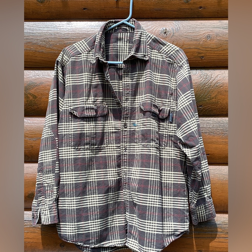 Woolrich Button Down Shirt  100% COTTON GREY & RED